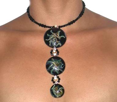3 Glass pendants on Semi Precious Stones