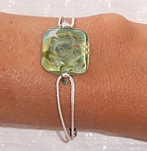 Square Glass Bracelet on Silver Chain