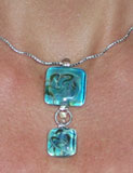 2 Square Glass pendants Curly Chain